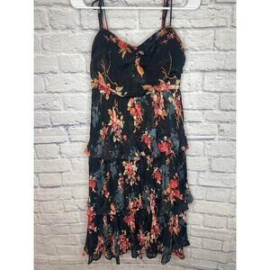 Lulus Floral Dress w/Delicate Pleats and Ruffled Tiers Adjustable Straps - Small